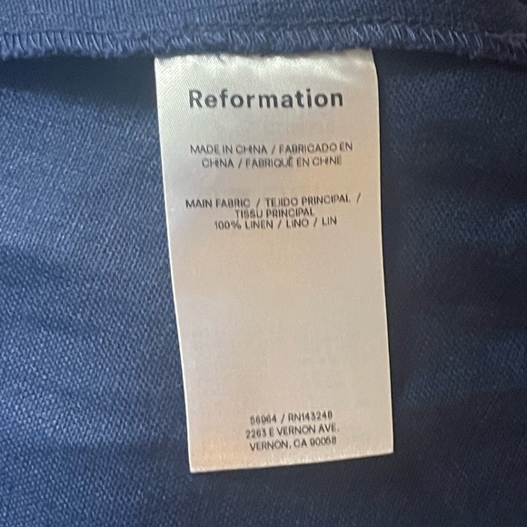 REFORMATION Evianna Puff Sleeve Linen Dress Dark Navy Lace Trim Bow Rosebud Sz 8 - Picture 8 of 9